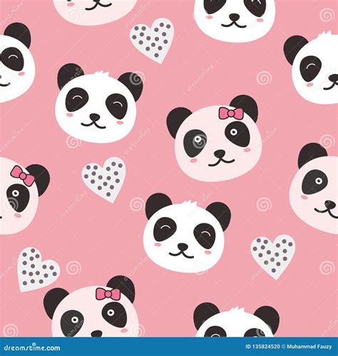 Cute Pink Seamless Background With Panda Pattern Stock Vector