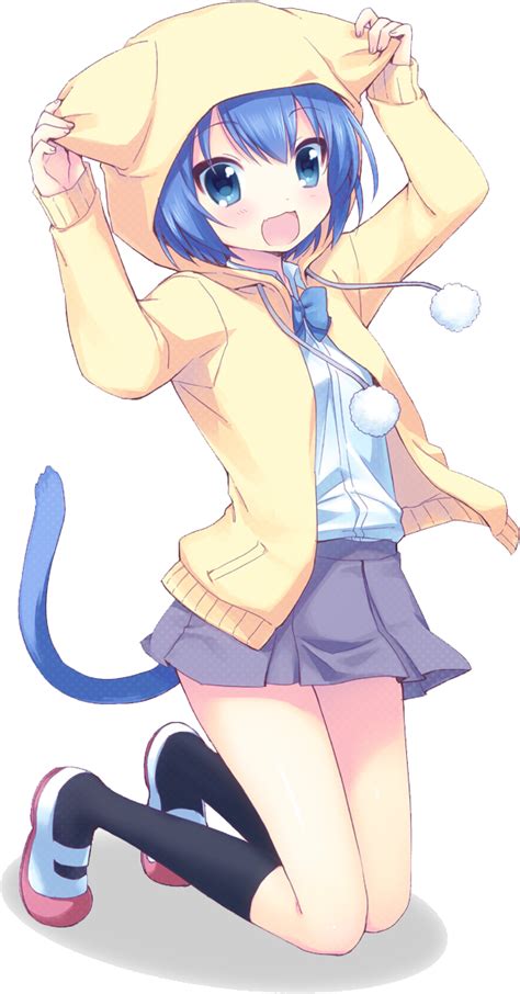 Download 127982 Blue Eyes Blue Hair Catgirl Mani Onka Original Profile Anime Girl Cute Full