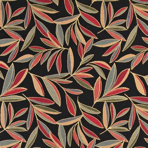 Red Blue And Orange Foliage Leaves Contemporary Upholstery Fabric By
