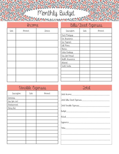 Free Printable Monthly Budgeting Worksheets