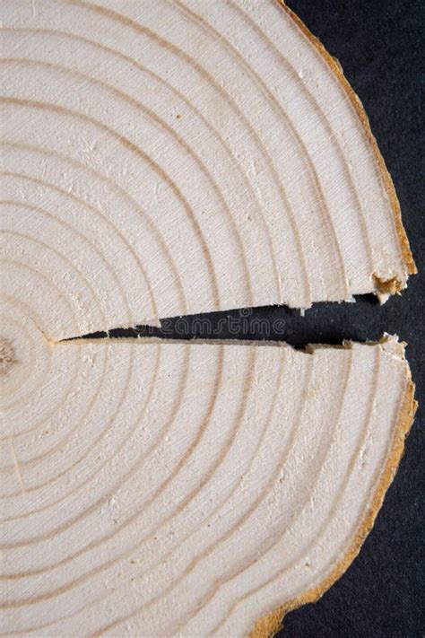 Cracked Pine Tree Trunk Cross Section With Annual Rings Lumber Piece