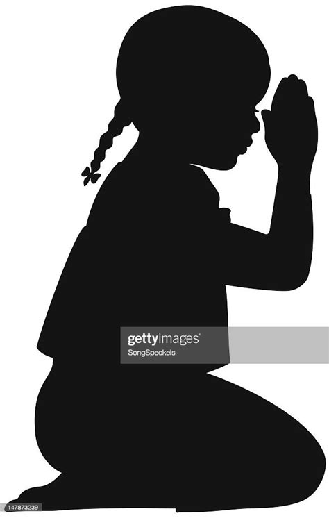 Silhouette Of African American Girl Praying High Res Vector Graphic
