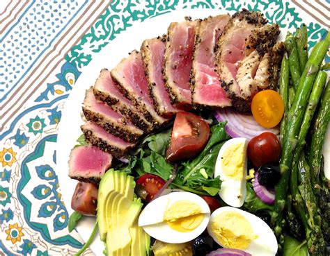 Ahi Tuna Nicoise Salad Fresh Mixed Greens With Peppered Ahi Tuna