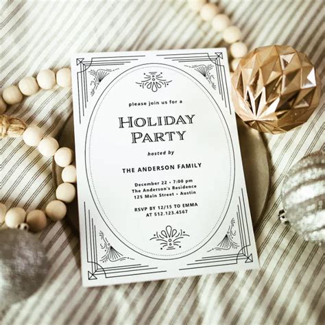 Modern Deco Elegant Black And White Holiday Party Invitation Zazzle