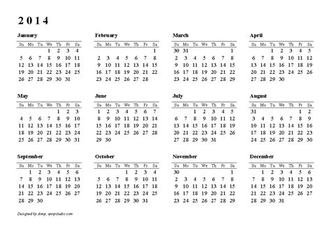 2014 Calendar Printable Yangah Solen