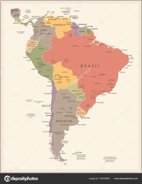 South America Map Vintage Vector Illustration — Stock Vector