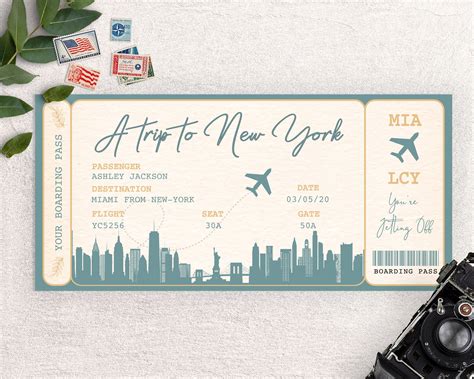 New York Boarding Pass Boarding Pass Template Surprise Etsy