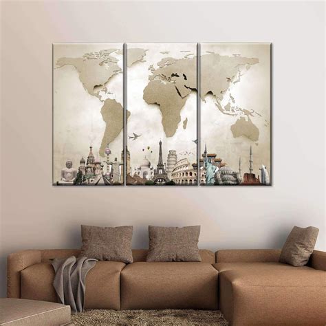 World Map Masterpiece Multi Panel Canvas Wall Art Elephantstock Map