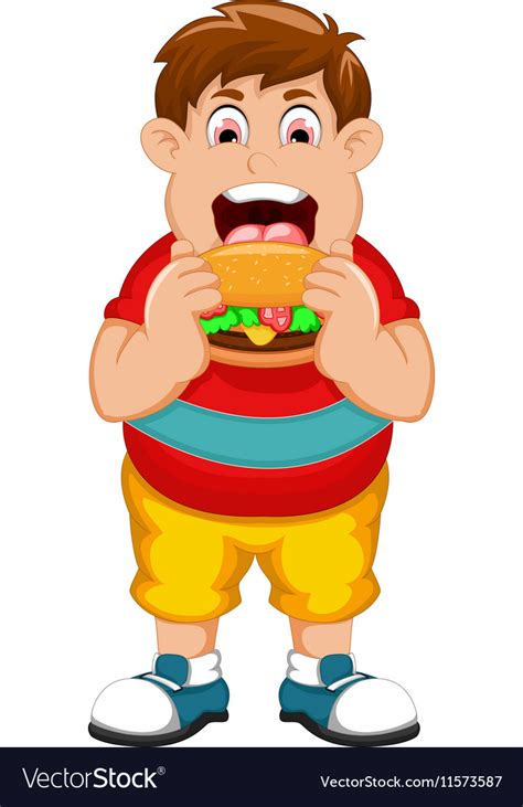 Funny Fat Man Cartoon Eating Burger Royalty Free Vector