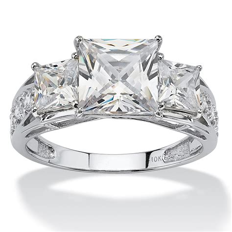 372 Tcw Princess Cut Cubic Zirconia Solid 10k White Gold Ring At