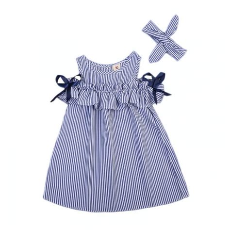 Baby Summer Dress Blue Striped Off Shoulder