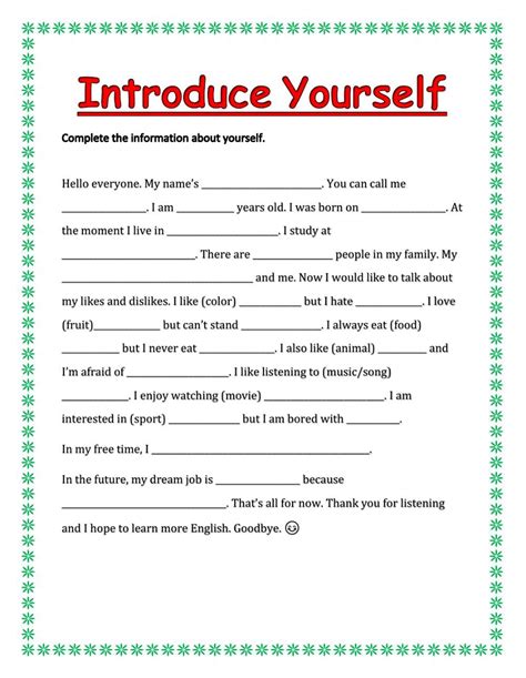 Introducing Yourself Interactive Worksheet For 1 6 You Can Do The