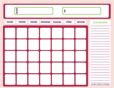 Free Printable Monthly Charts Calendar Template Printable