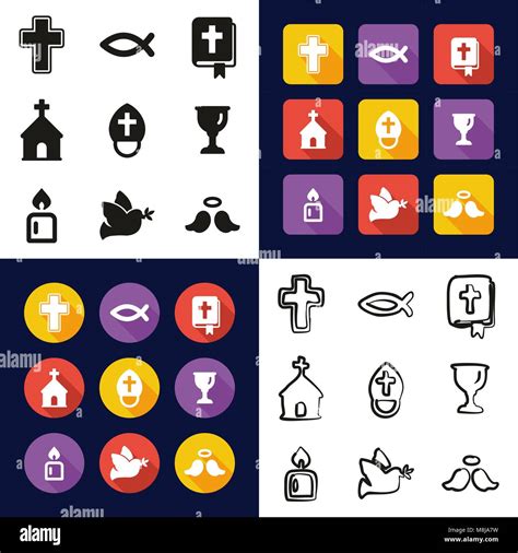 Christianity All In One Icons Black And White Color Flat Design Freehand