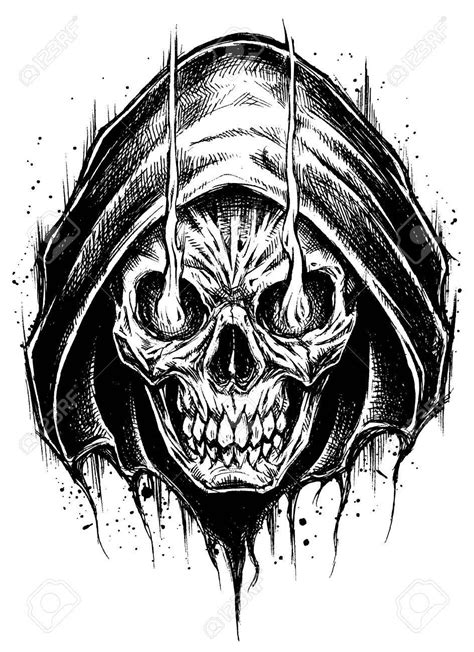 Grim Reaper Drawing Line Work Vector Grim Reaper Drawing Reaper