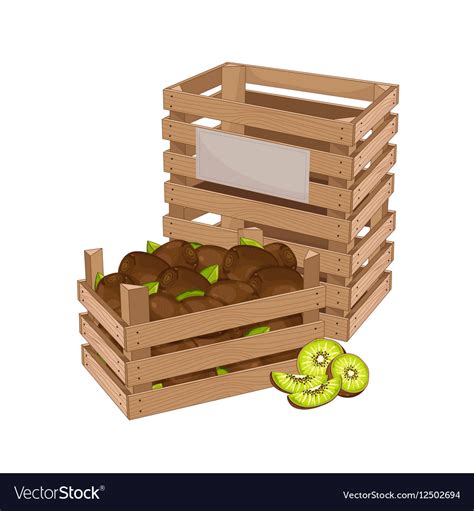 Wooden Box Full Kiwi Isolated Royalty Free Vector Image