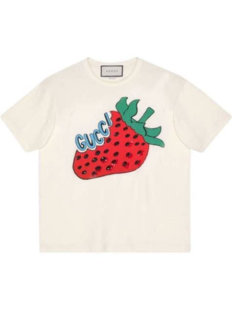 Gucci Oversize Cotton T Shirt With Strawberry Ss19