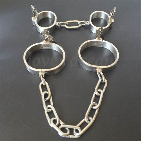 Stainless Steel Lockable Neck Collar Hand Ankle Cuffs Slave BDSM Tool