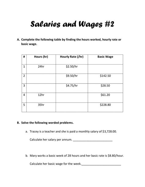 Wages And Salary Worksheet