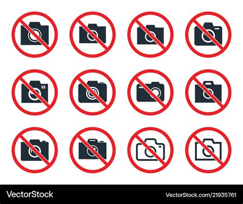 No Photo Camera Sign Icon Set Photography Vector Image