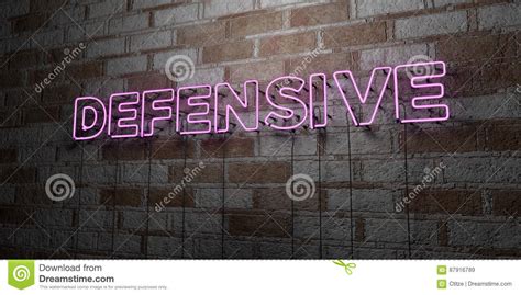 Defensive Glowing Neon Sign On Stonework Wall 3d
