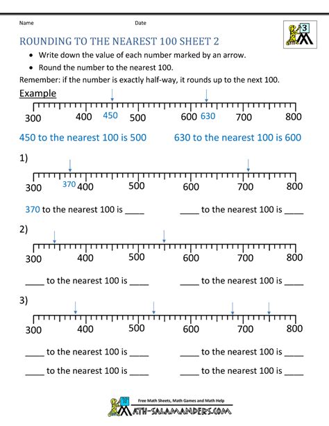 Rounding Numbers To 100 Worksheet
