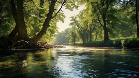 Premium Ai Image Peaceful Clear River Landscape Photography