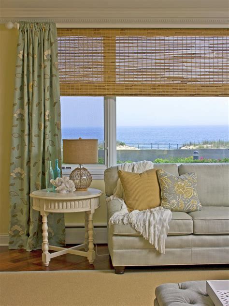 Coastal Living Room With Bamboo Window Treatment Hgtv