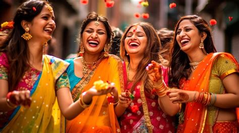 Premium Ai Image Teej Festival Celebration Photo Shoot Women Celebrating