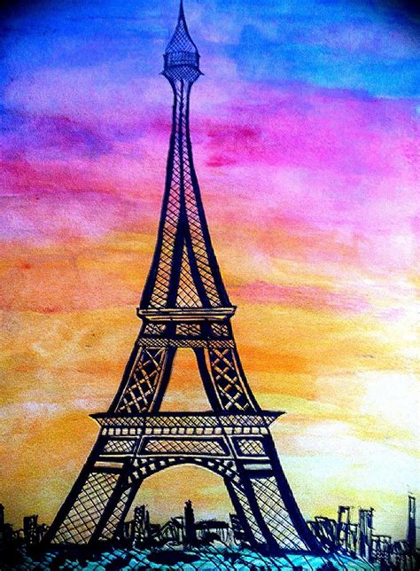 Eiffel Tower Medium Watercolor Paris Sunset Eiffel Tower Painting
