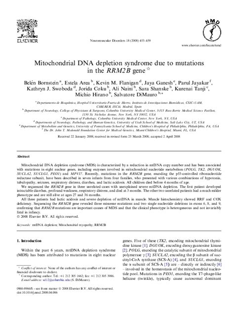 pdf mitochondrial dna depletion syndrome due to mutations in the rrm2b gene ali naini