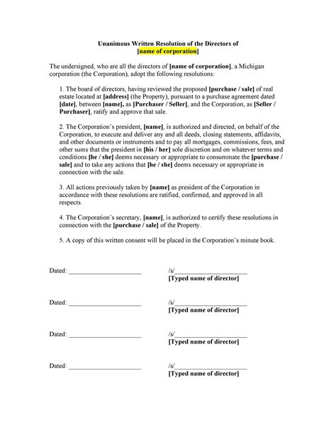 Corporate Resolution Form For Llc Board Format Pdf Sample Template