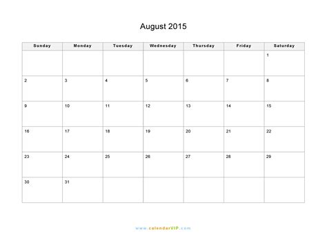 August 2015 Calendar Blank Printable Calendar Template In Pdf Word Excel