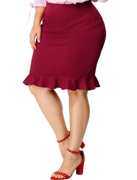 Womens Plus Size Ruffle Hem Zip Closure Mini Pencil Skirt Red 3x Walmart Canada