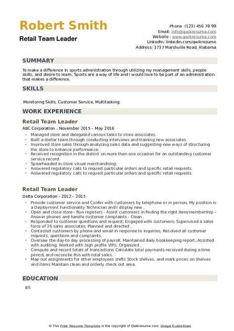 Write a customer service how to write a customer service representative resume that will land you more interviews. Retail Team Leader Resume Samples | QwikResume