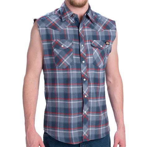 dickies plaid flannel shirt snap front sleeveless for men