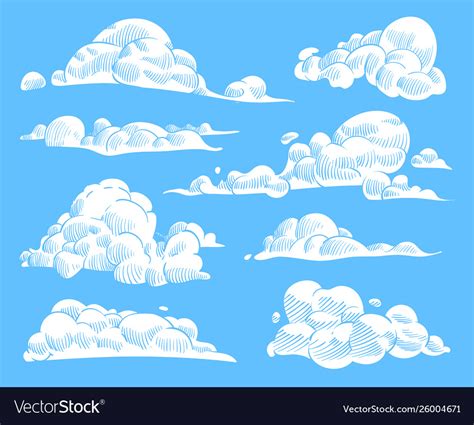 Hand Drawn Clouds Sketch Cloudy Sky Vintage Vector Image
