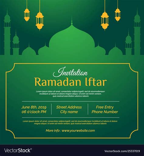 Ramadan Kareem Greeting Card Green Background Vector Image