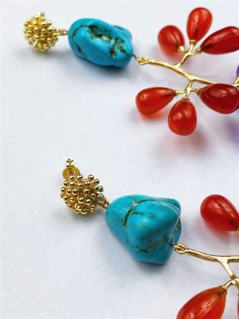 Carnelian Turquoise And Amethyst Smooth Teardrops Coral Branches