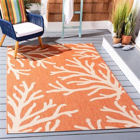 Safavieh Courtyard Coral 8 X 10 Terracottabeige Indooroutdoor Floral