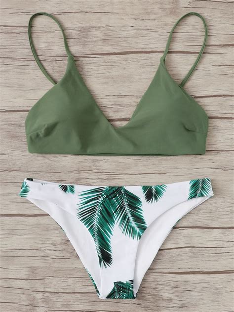 random leaf print mix and match bikini set shein sheinside tropical bikini set bikinis mix