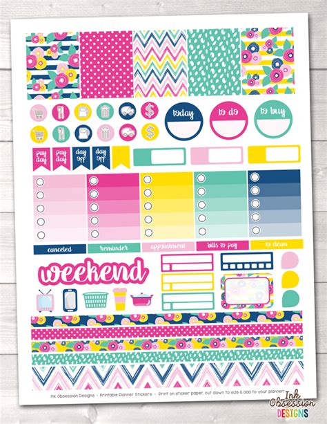 Summer Brights Printable Planner Stickers Weekly Kit Erin Bradleyink