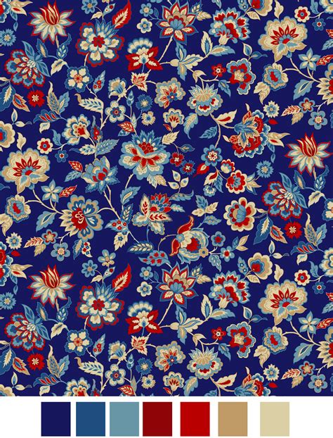 Rtc Fabrics Laurens Floral Jacobean Blue 100 Cotton Fabric By The Yard