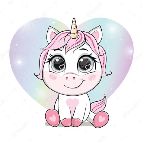 Licorne De Dessin Animé De Vecteur Sur Arc En Ciel En Forme De Coeur