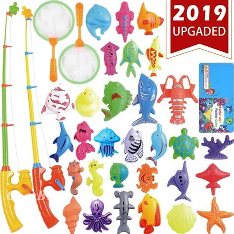 Kids Fishing Bath Toys Game Magnetic Floating Toy Magnet Pole Rod Net
