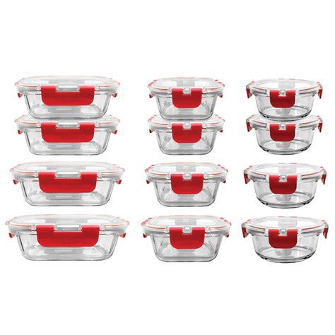 Nutrichef Piece Glass Food Storage Set With Locking Hinge Red Lids