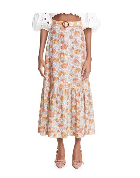 Sale On Zimmermann Andie Floral Belted Linen Skirt