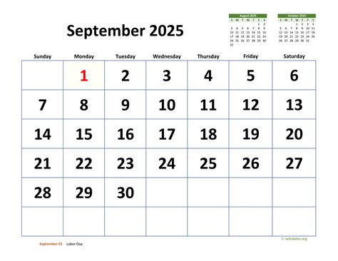 September 2025 Calendar With Extra Large Dates