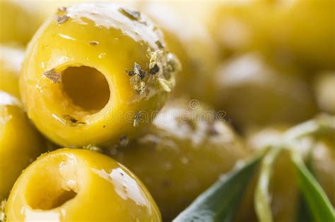 Pitted Green Olives With Extra Olive Oil Stock Image Image Of Spices