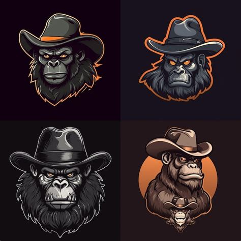 Premium Ai Image Gorilla Cowboy Hat Logo Mascot 2